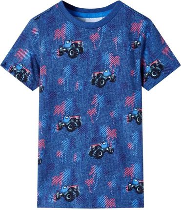 Dziecięca koszulka z monster truckami, 100% bawełna, ciemnoniebieski melanż, rozmiar 128