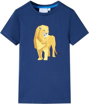 Dziecięca koszulka z nadrukiem lwa, 100% bawełna, ciemnoniebieski, rozmiar 104 (3-4 lata)