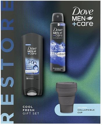 Dove Men+ Care Restore Cool Fresh Zestaw Kosmetyków Żel + Antyperspirant W Sprayu + Składany Kubek