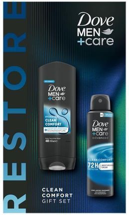 Dove Men+ Care Restore Clean Comfort Zestaw Kosmetyków Żel Pod Prysznic + Antyperspirant W Sprayu