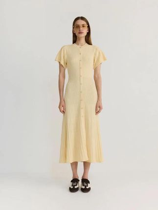 Reserved - Dzianinowa sukienka maxi z wiskozą - jasnożółty