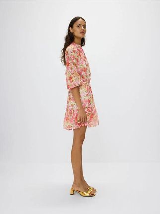 Reserved - Sukienka mini w kwiaty - pastelowy róż