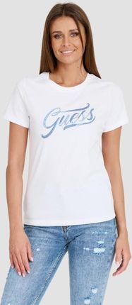 GUESS Biały T-shirt STONES&EMBRO TEE