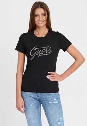 GUESS Czarny T-shirt STONES&EMBRO TEE