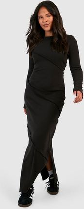 Boohoo Czarna Maxi Sukienka Długi Rękaw Rozcięcia Prążki Zyk NG2__XXL