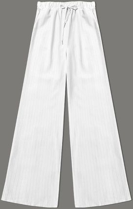 Szerokie spodnie damskie w paseczki białe (18629)