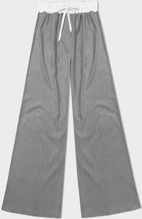 Szerokie spodnie damskie w paseczki szare (18629)