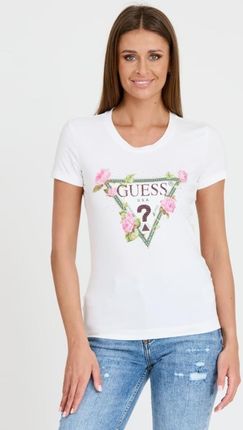 GUESS Biały t-shirt Floral Triangle Tee