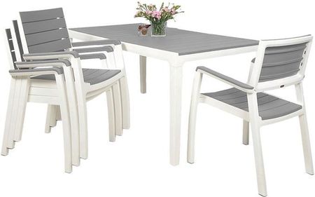 Meble Ogrodowe Zestaw Keter Harmony Stół + 4 Krzesła Biały/Jasnoszary