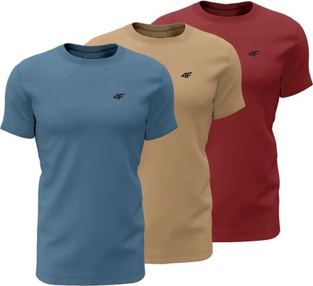 T-shirt męski 4F 3PAK beżowy/niebieski/czerwony - M