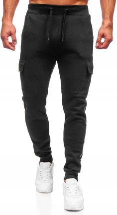 Czarne grube bojówki spodnie męskie joggery dresowe Denley JX8715A_XL