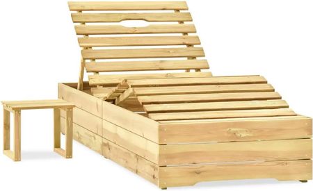 Zakito Leżak Ogrodowy Drewniany 198X90X 30-75cm + Stół 30X30X26cm Z315403