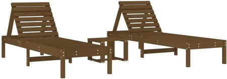 Zakito Drewniane Leżaki Z Regulowanym Oparciem I Stolikiem Ogrodowym Miodowy Brąz Z3157682