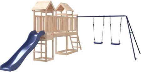 Zakito Drewniany Zestaw Plac Zabaw Dla Dzieci 313X469X214 Cm Niebieskie Huśtawki Falista Zjeżdżalnia