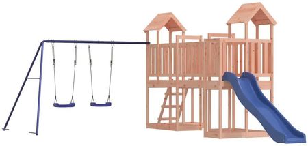 Zakito Drewniany Zestaw Placu Zabaw Dla Dzieci 356X533X214 Cm Niebieskie Huśtawki Falista Zjeżdżalnia