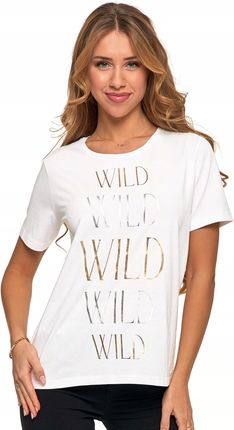 Koszulka T-shirt damski Bawełna biały ze złotymi napisami Wild 2XL