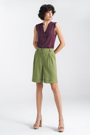 Krótkie lniane spodnie typu szorty SD86 Green - Nife