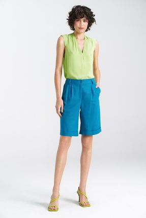 Krótkie lniane spodnie typu szorty SD86 Blue - Nife