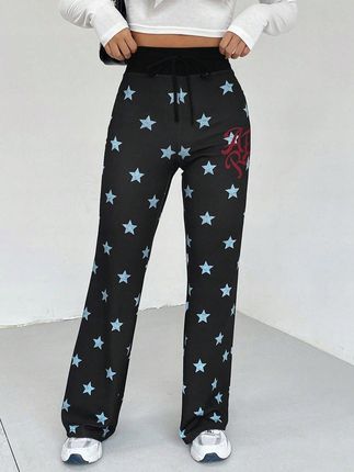 Wzór Gwiazdy Q4C NI3__M Shein Czarne Szerokie Spodnie
