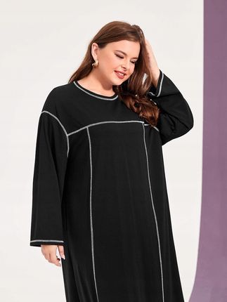 Shein NI3 qlm czarna sukienka długi rękaw kontrastowe szwy 46