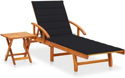 Zakito Europe Leżak Ogrodowy Z Drewna Akacjowego Z Poduszką 200X67X30/51/62/77/85cm Czarny Ze3061624