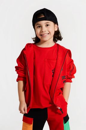 Bluza rozpinana czerwona z kapturem i kieszeniami