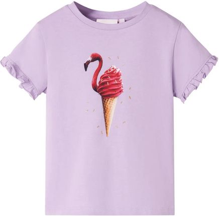 Koszulka dziecięca liliowa z nadrukiem loda i flaminga, rozmiar 116