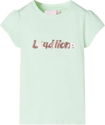 Dziecięca koszulka z cekinami, 104, zielona, bawełna/elastan, okrągły dekolt
