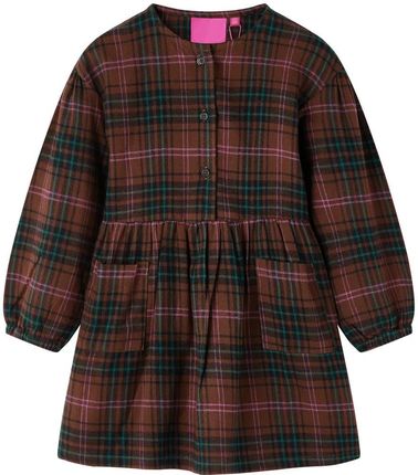 Sukienka dziecięca w kratę 100% bawełna koniak 128 (7-8 lat)