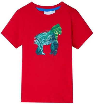 Koszulka dziecięca z nadrukiem liści - czerwona, rozmiar 104 (3-4 lata)