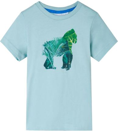 Koszulka dziecięca z nadrukiem liści, 100% bawełna, jasny błękit, rozmiar 104 (3-4 lata)