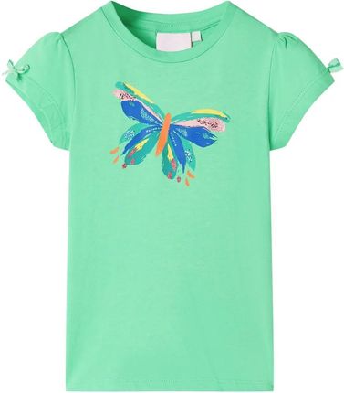 Koszulka dziecięca z motylem - 104, jasnozielony, bawełna/elastan, kokardki, cekiny