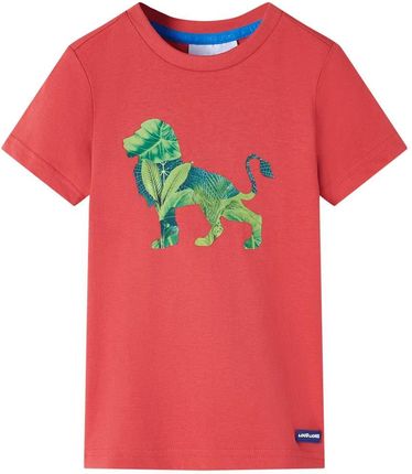 Koszulka dziecięca z nadrukiem lwa, czerwona, rozmiar 116