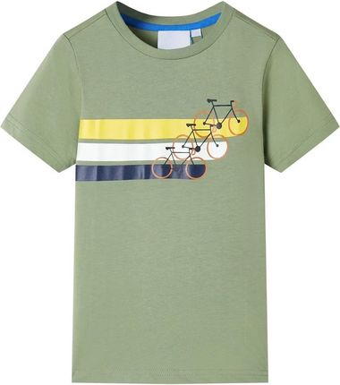T-shirt dziecięcy Rowery i paski 92 khaki 100% bawełna
