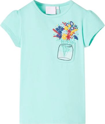 Dziecięca koszulka z kwiatowym nadrukiem, 104 (3-4 lata), jasnomiętowa