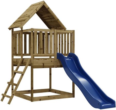 Zakito Europe Domek Drewniany Dla Dzieci 170X251X228Cm Niebieska Zjeżdżalnia