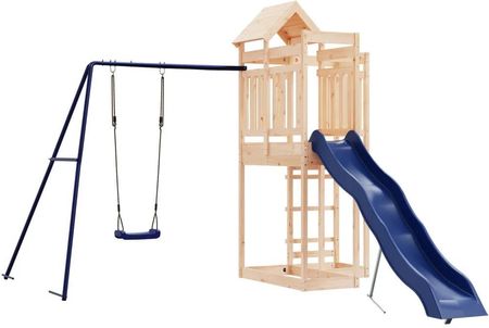 Zakito Europe Drewniana Wieża Zabaw Dla Dzieci Lite Drewno Sosnowe Niebieska Zjeżdżalnia