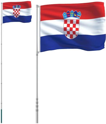 Zakito Home Zestaw Teleskopowy Maszt + Flaga Chorwacji - 5,55M, Wielokolorowy, Odporny Na Czynniki Pogodowe