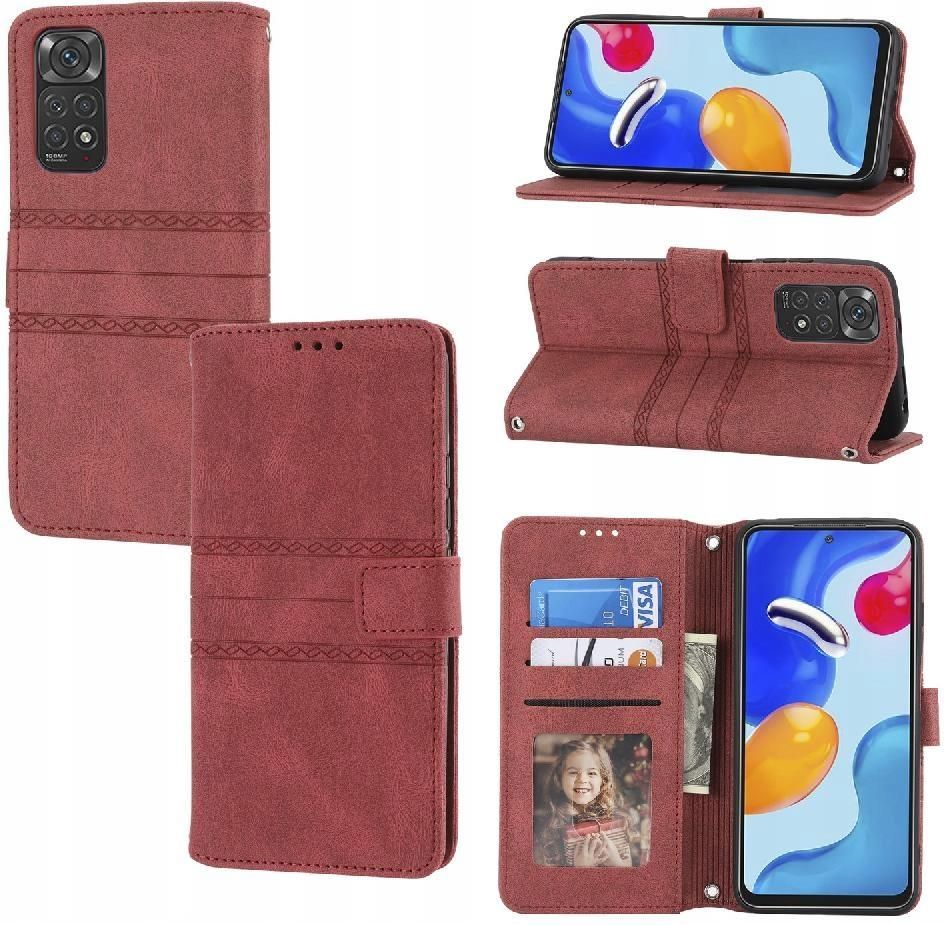 Custodia Flip Xiaomi Redmi S2 – Tessuto Oxford E Pelle PU, Portafoglio Con Tasche E Chiusura Magnetica (Rosso/Rosa)