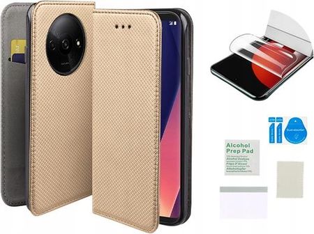 Martech Etui Z Klapką Do Xiaomi Redmi A3 4G Złoty Case Obudowa Folia Ochronna Tpu