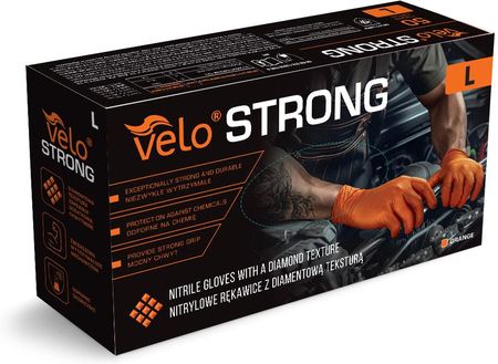 VELO STRONG GRIP pomarańczowe rozm. L /50 szt. rękawice nitrylowe