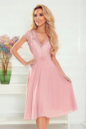 Linda szyfonowa sukienka z koronkowym dekoltem Brudny Róż