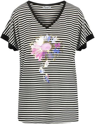 T-shirt koszulka krótki rękaw w paski z nadrukiem w kwiaty ROSALIA