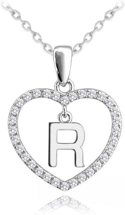 Srebrny naszyjnik damski 925 literka R w sercu z cyrkoniami