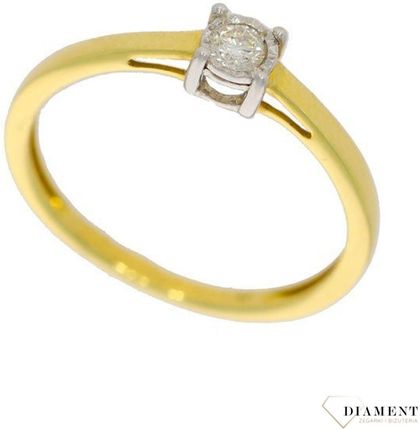 Pierścionek złoty DIAMENT żółte złoto, jeden diament w białym złocie, zaręczynowy