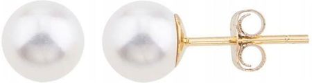 Złote kolczyki z białymi okrągłymi perłami 6mm klasa AAA, złoto 585