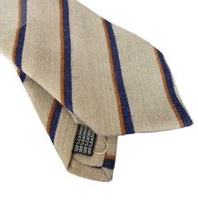 Zdjęcie Włoski kaszmirowy krawat beżowy w granatowe pasy - 3 fold | made in Italy Como - Kluczbork
