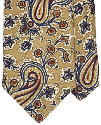 Włoski jedwabny beżowy krawat w motyw roślinny Paisley | made in Italy