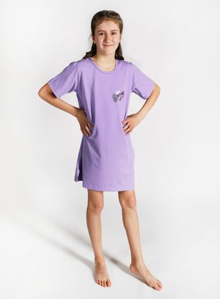 Koszula nocna dziewczęca bawełniana fioletowa serca
