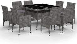 Zakitohome Zestaw Jadalniany 9-Częściowy Szary Polirattan Hartowane Szkło 120X120X75cm Zh3058339